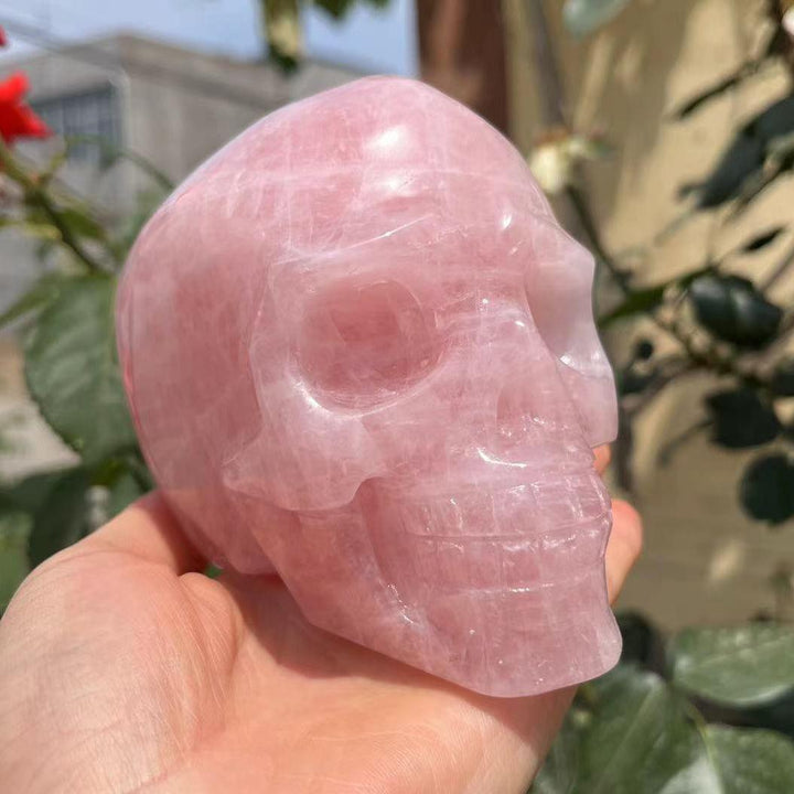 Rose Quartz Crystal Hand Carved Skull