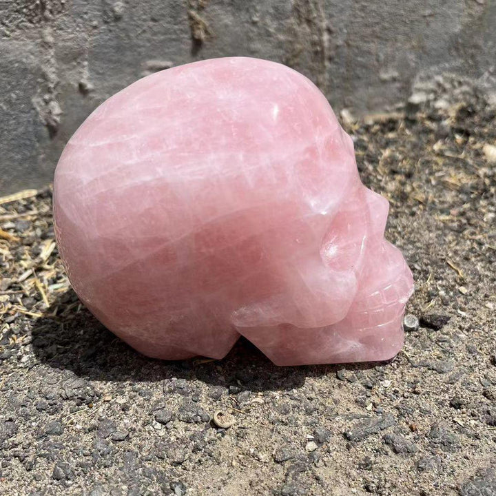 Rose Quartz Crystal Hand Carved Skull