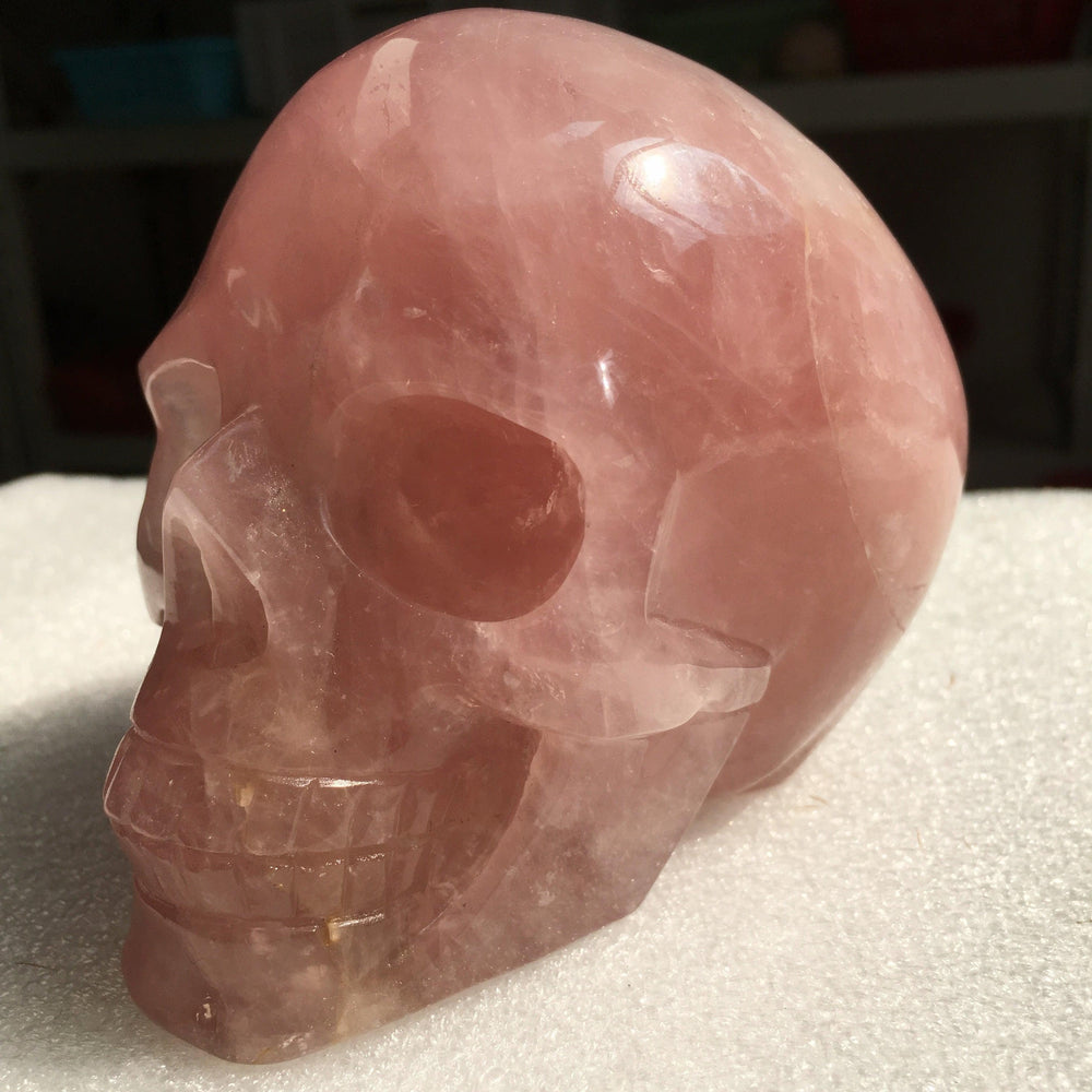 Rose Quartz Crystal Hand Carved Skull