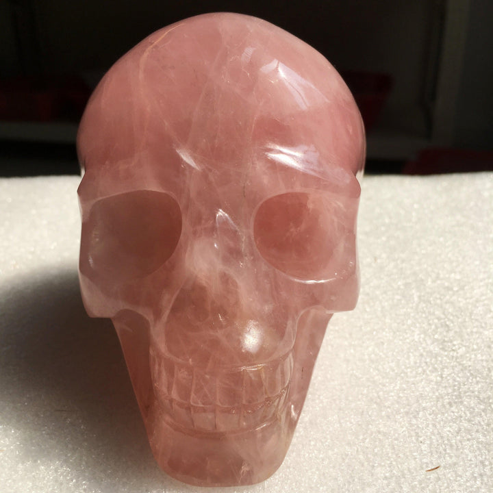 Rose Quartz Crystal Hand Carved Skull