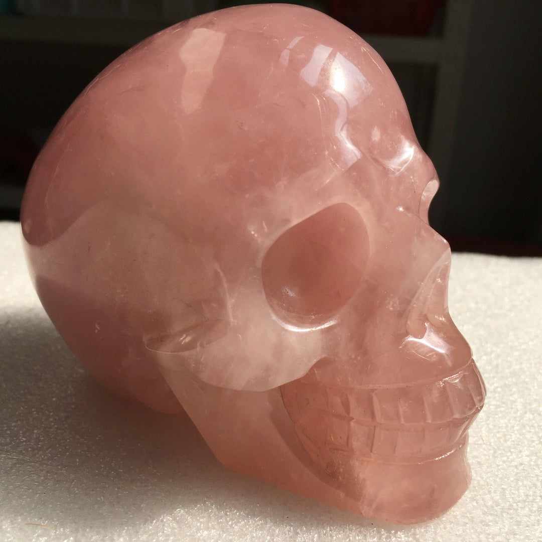 Rose Quartz Crystal Hand Carved Skull