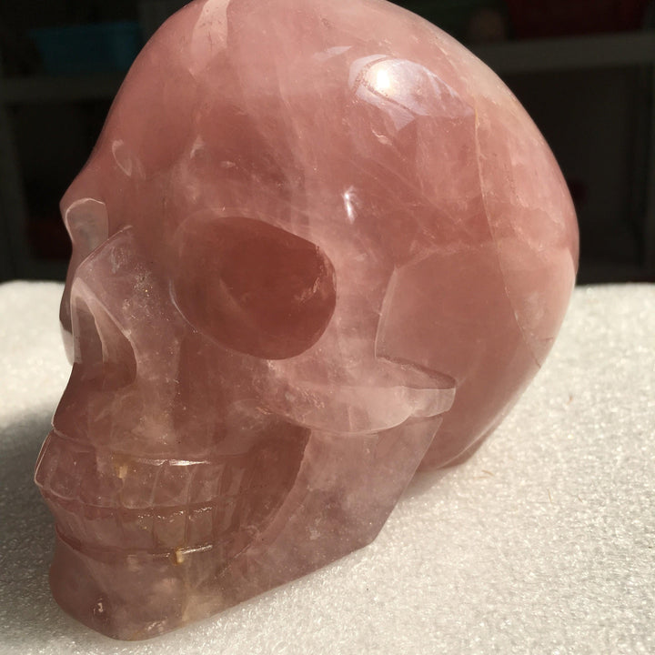 Rose Quartz Crystal Hand Carved Skull