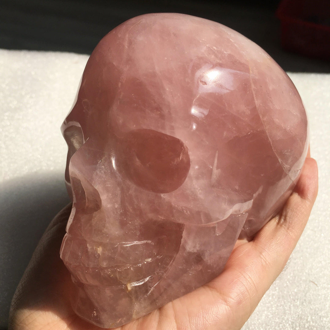 Rose Quartz Crystal Hand Carved Skull