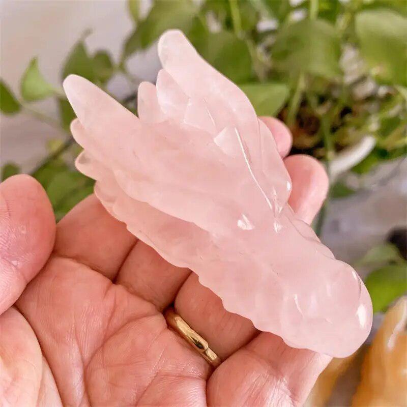 Rose Quartz Crystal Handmade Carved Dragon Skull