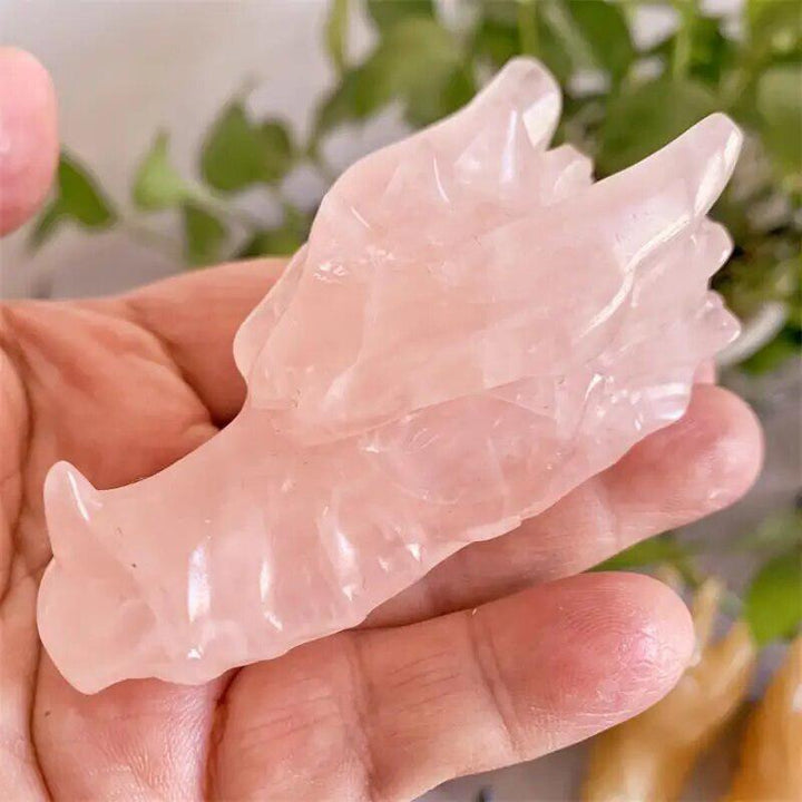 Rose Quartz Crystal Handmade Carved Dragon Skull