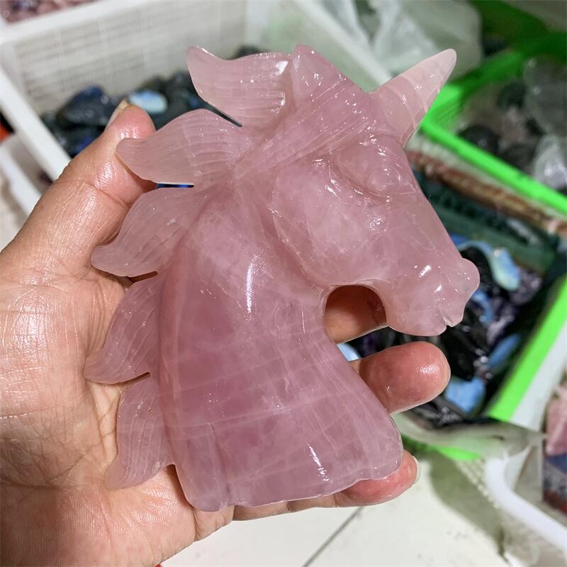 Rose Quartz Crystal Unicorn Carving