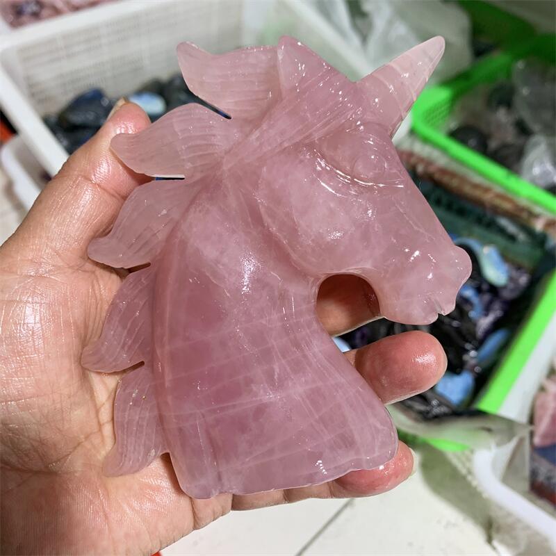 Rose Quartz Crystal Unicorn Carving