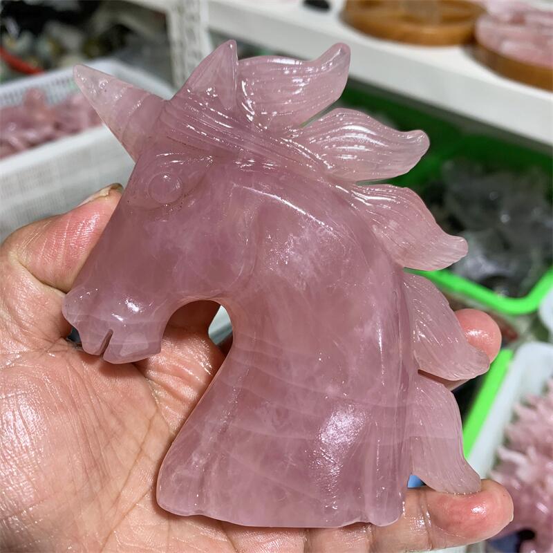 Rose Quartz Crystal Unicorn Carving