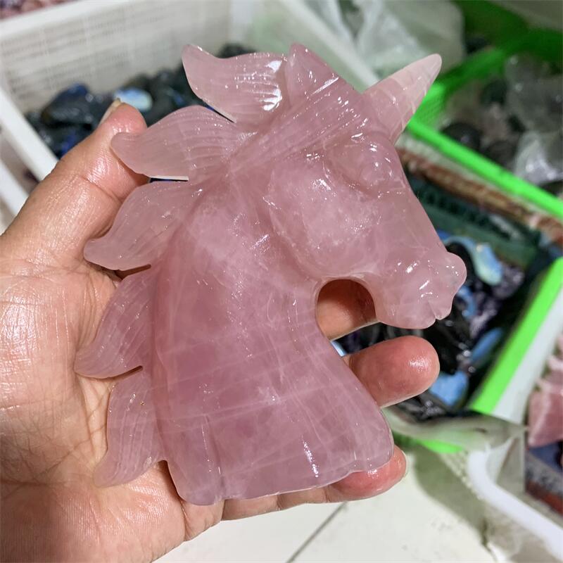 Rose Quartz Crystal Unicorn Carving