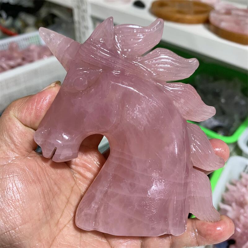 Rose Quartz Crystal Unicorn Carving