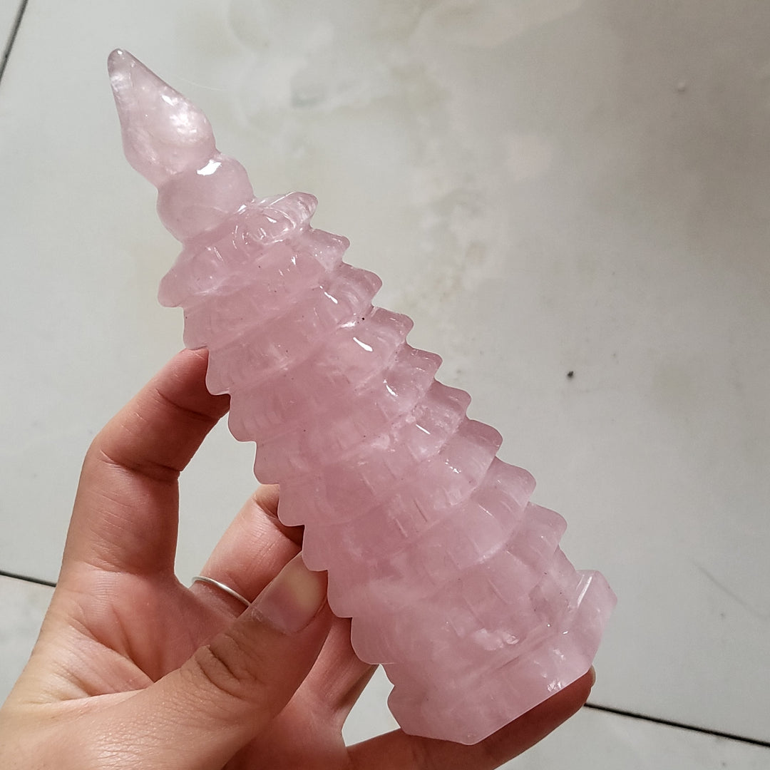 Rose Quartz Crystal Wenchang Style Tower