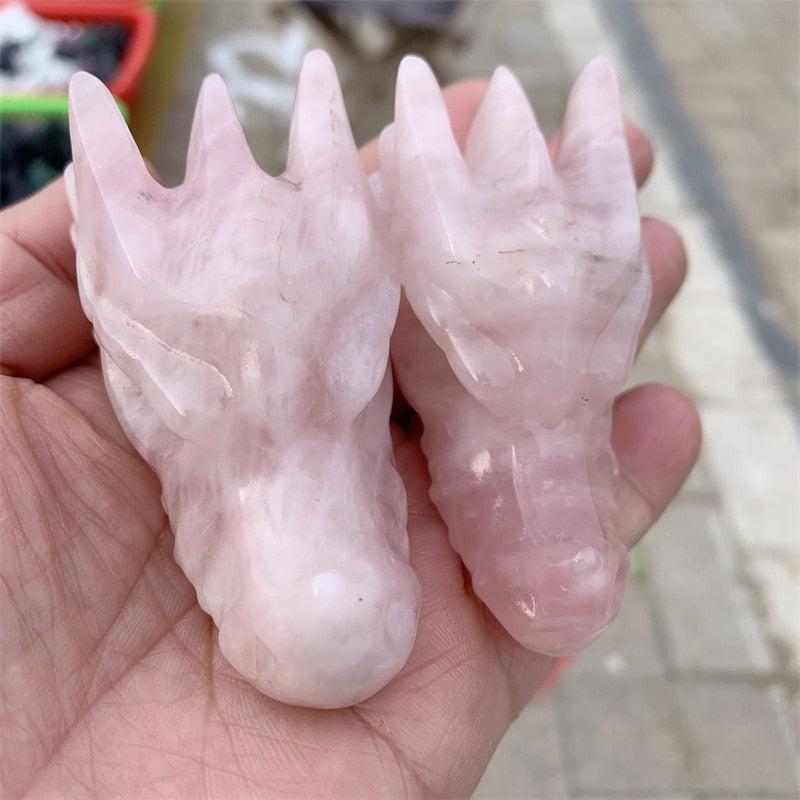 Rose Quartz Dragon Head Skull