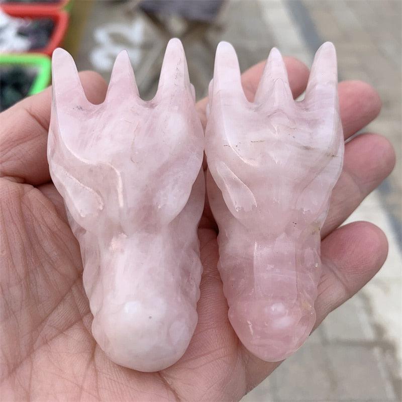 Rose Quartz Dragon Head Skull