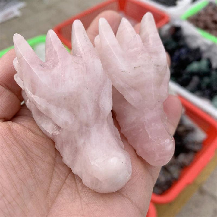 Rose Quartz Dragon Head Skull