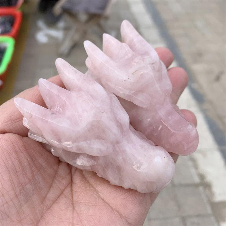 Rose Quartz Dragon Head Skull