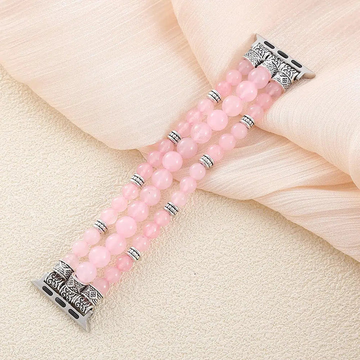 Rose Quartz Elastic Smartwatch Beaded Band