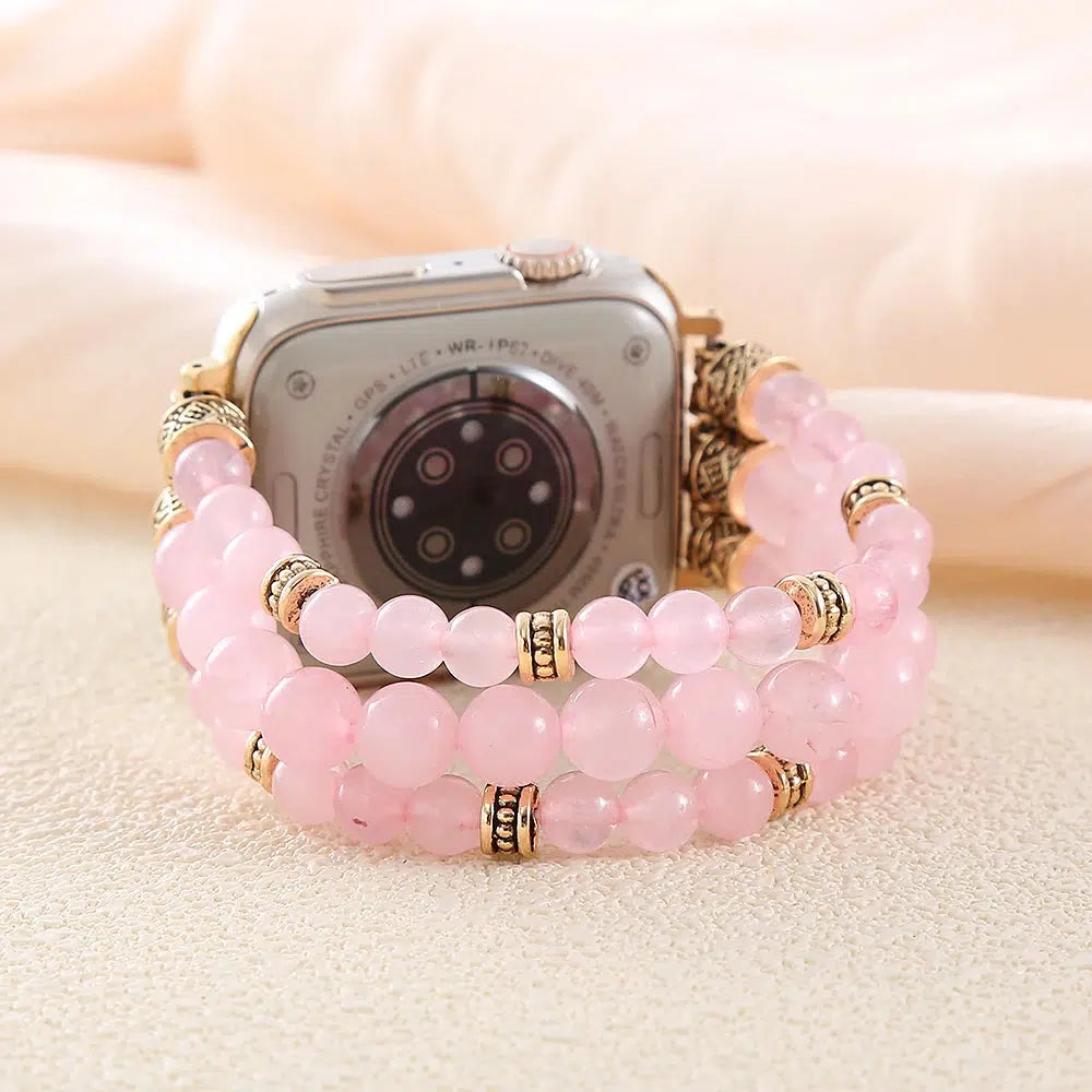 Rose Quartz Elastic Smartwatch Beaded Band