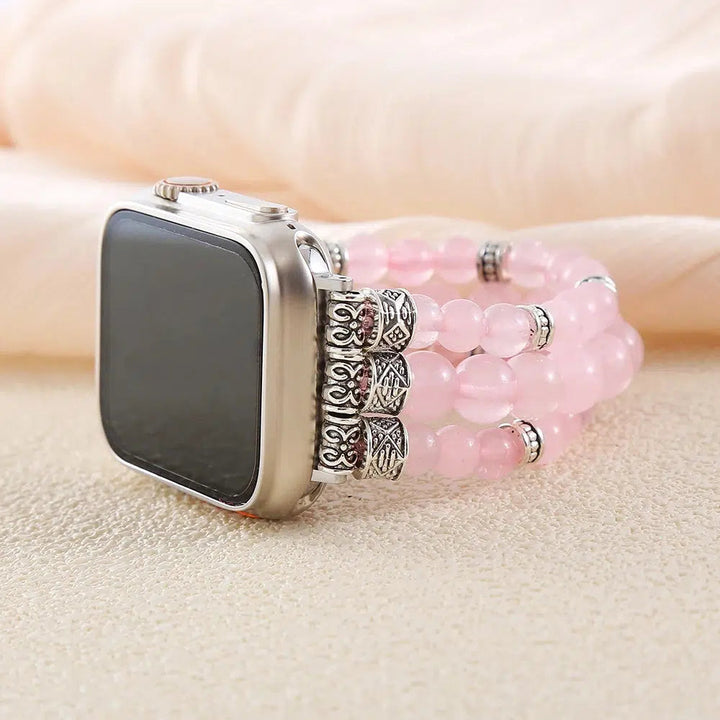 Rose Quartz Elastic Smartwatch Beaded Band