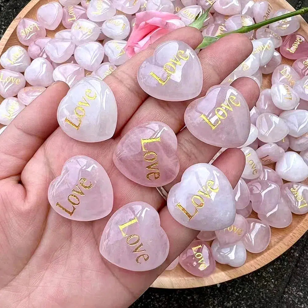 Rose Quartz Embossed "LOVE" Heart