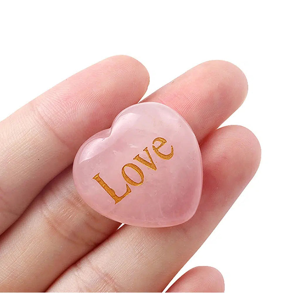 Rose Quartz Embossed "LOVE" Heart