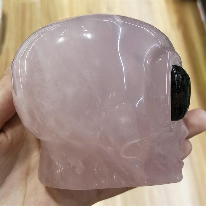 Rose Quartz Hand Carved Alien Skull