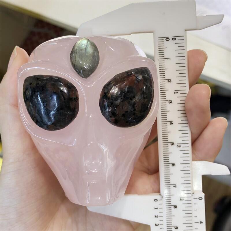 Rose Quartz Hand Carved Alien Skull