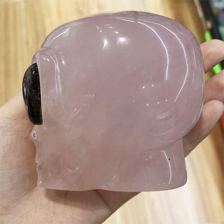 Rose Quartz Hand Carved Alien Skull