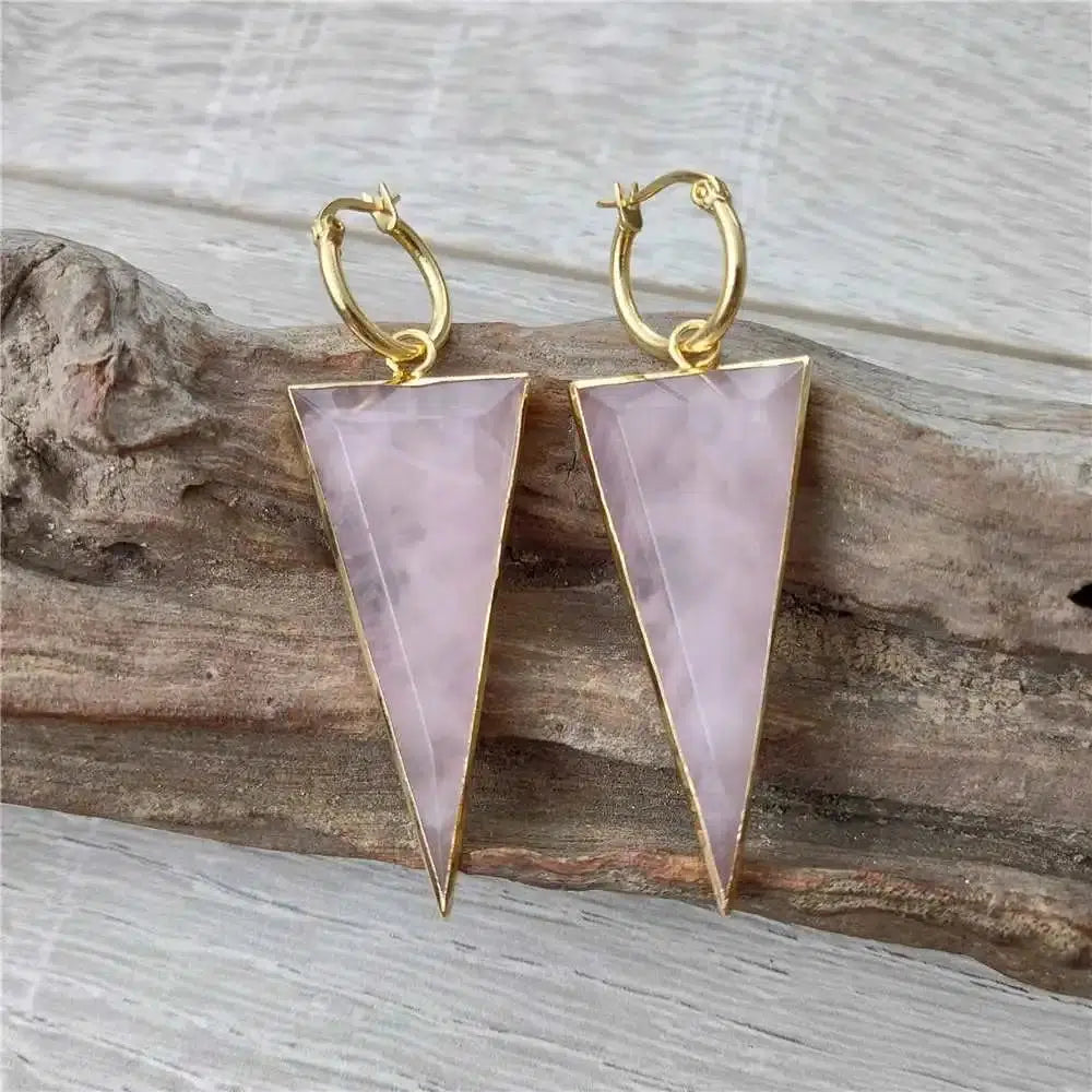 Rose Quartz Triangle Shaped Earrings