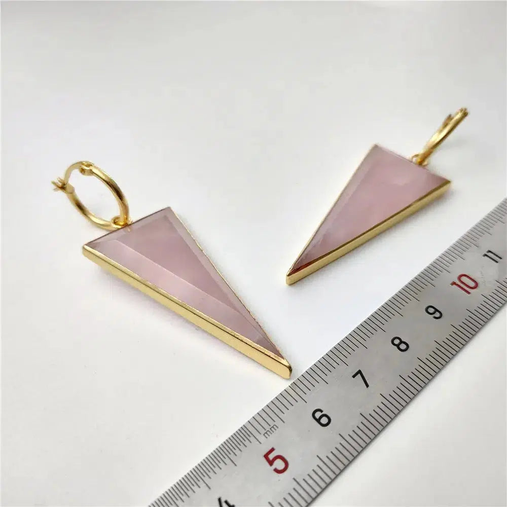 Rose Quartz Triangle Shaped Earrings