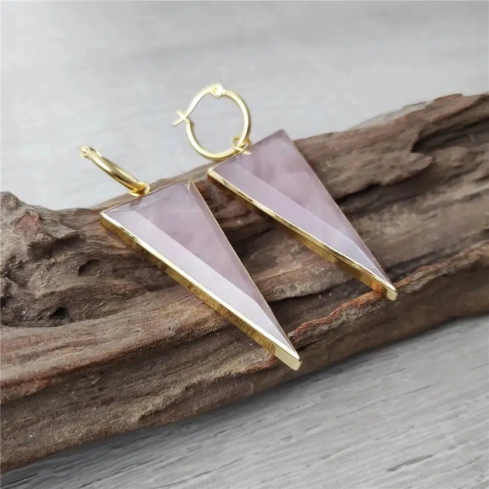 Rose Quartz Triangle Shaped Earrings