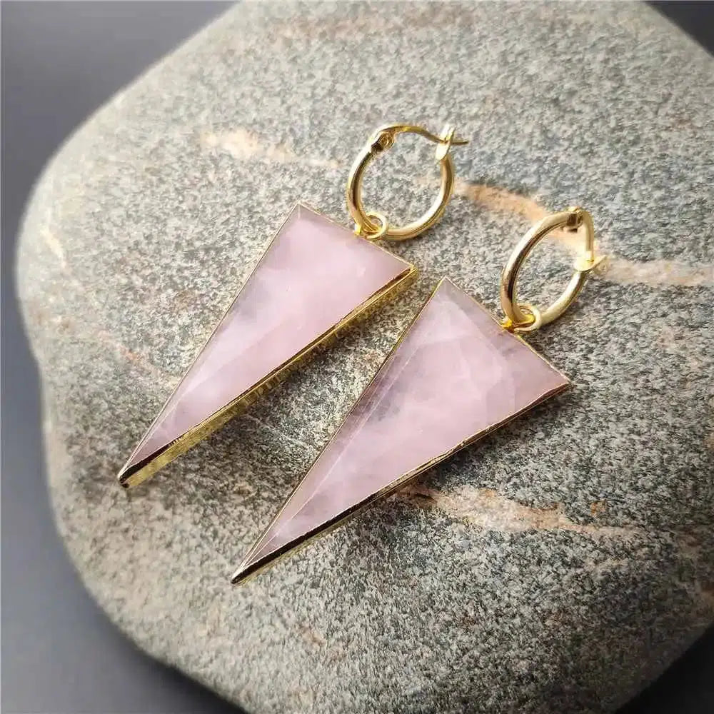 Rose Quartz Triangle Shaped Earrings