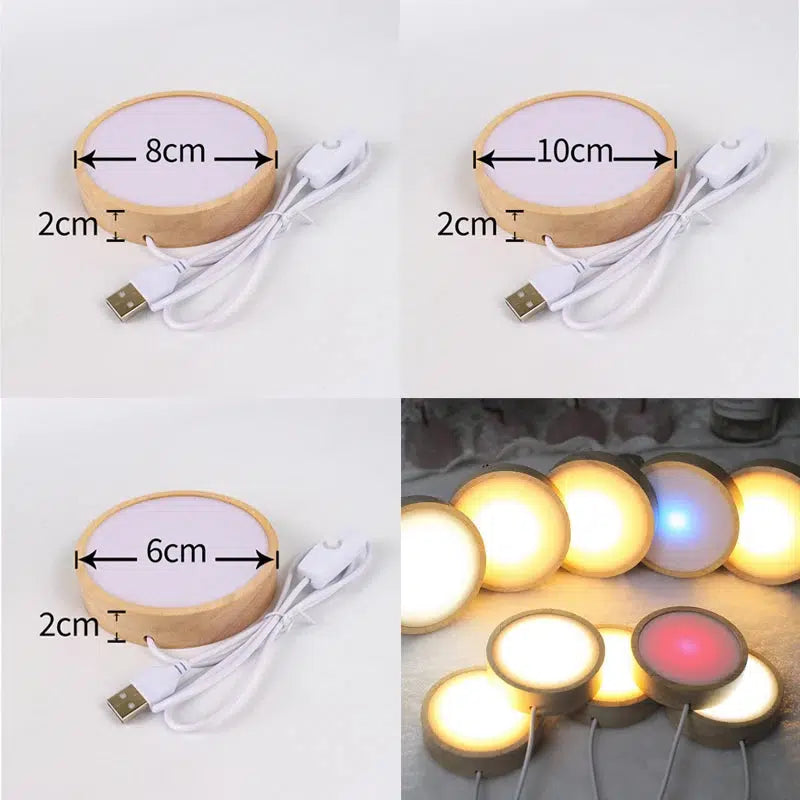 Round Wooden LED Light Base