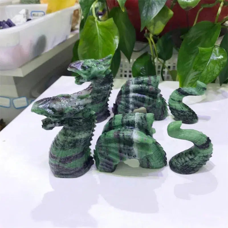 Ruby In Zoisite Crystal 3 Piece Dragon Carving