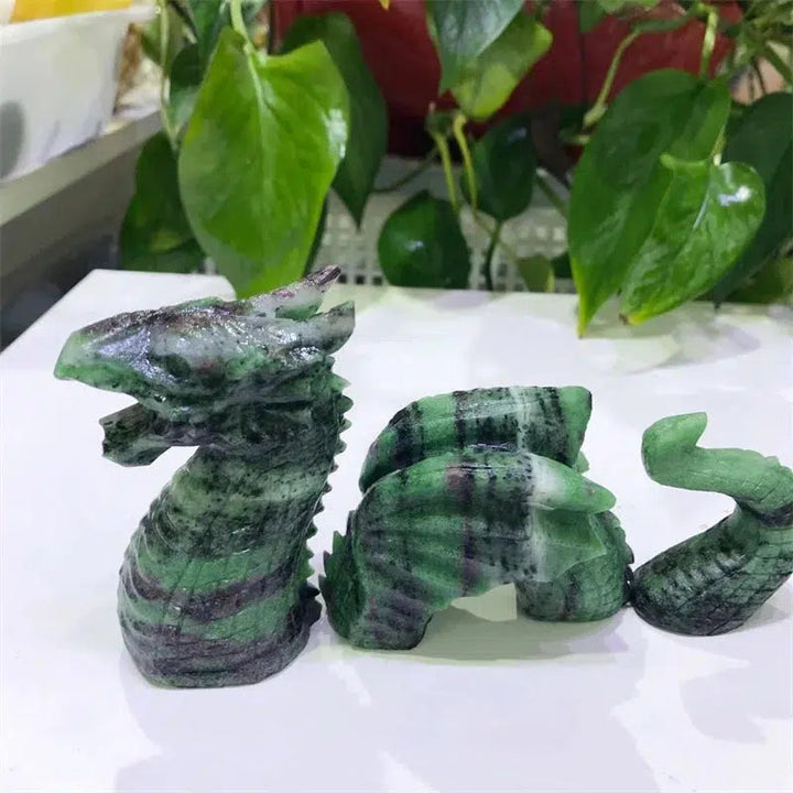 Ruby In Zoisite Crystal 3 Piece Dragon Carving