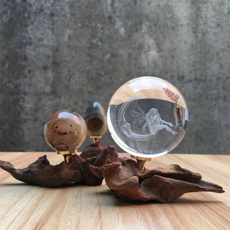 2Pcs Crystal Ball Egg Driftwood Sphere Stand