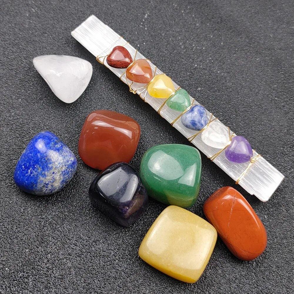 Selenite Crystal Sticks with 7 Chakra Love Heart Stones Wire Wrapped