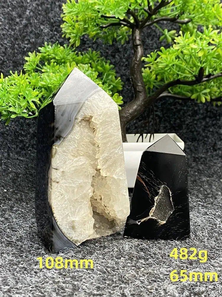 Black Agate Geode Crystal Tower