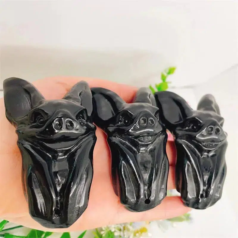 Yooperlite or Black Obsidian Crystal Bat Hand Carved
