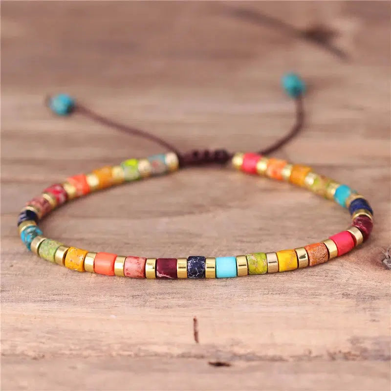 Rainbow Natural Jasper Tube Beads Bracelet