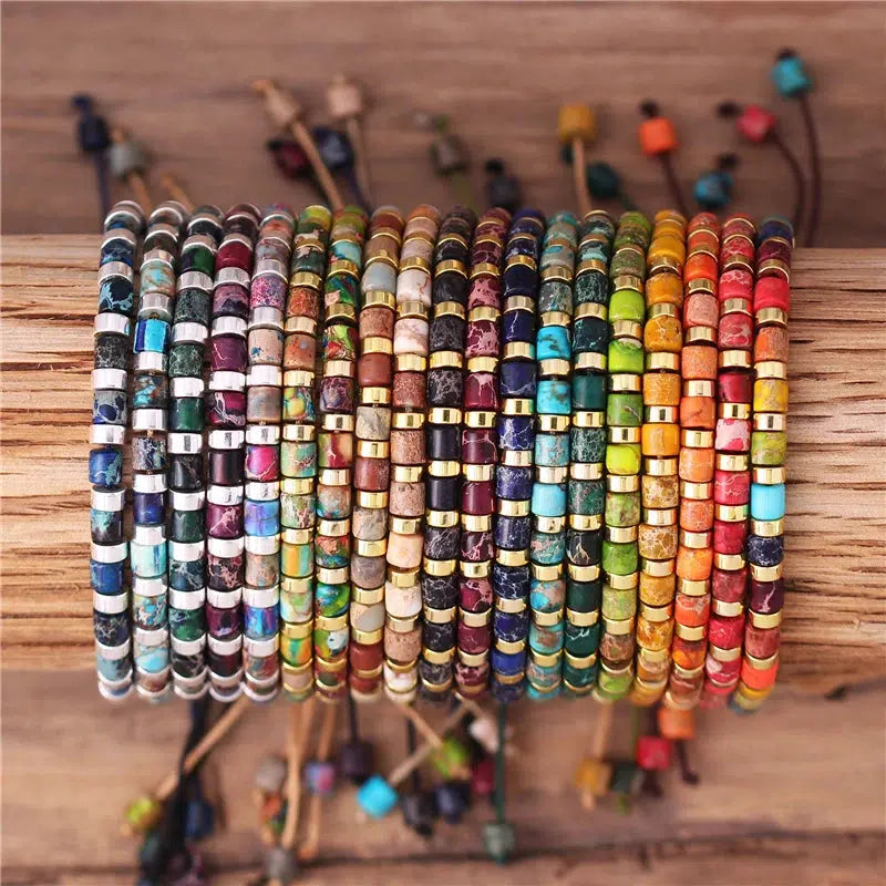 Rainbow Natural Jasper Tube Beads Bracelet