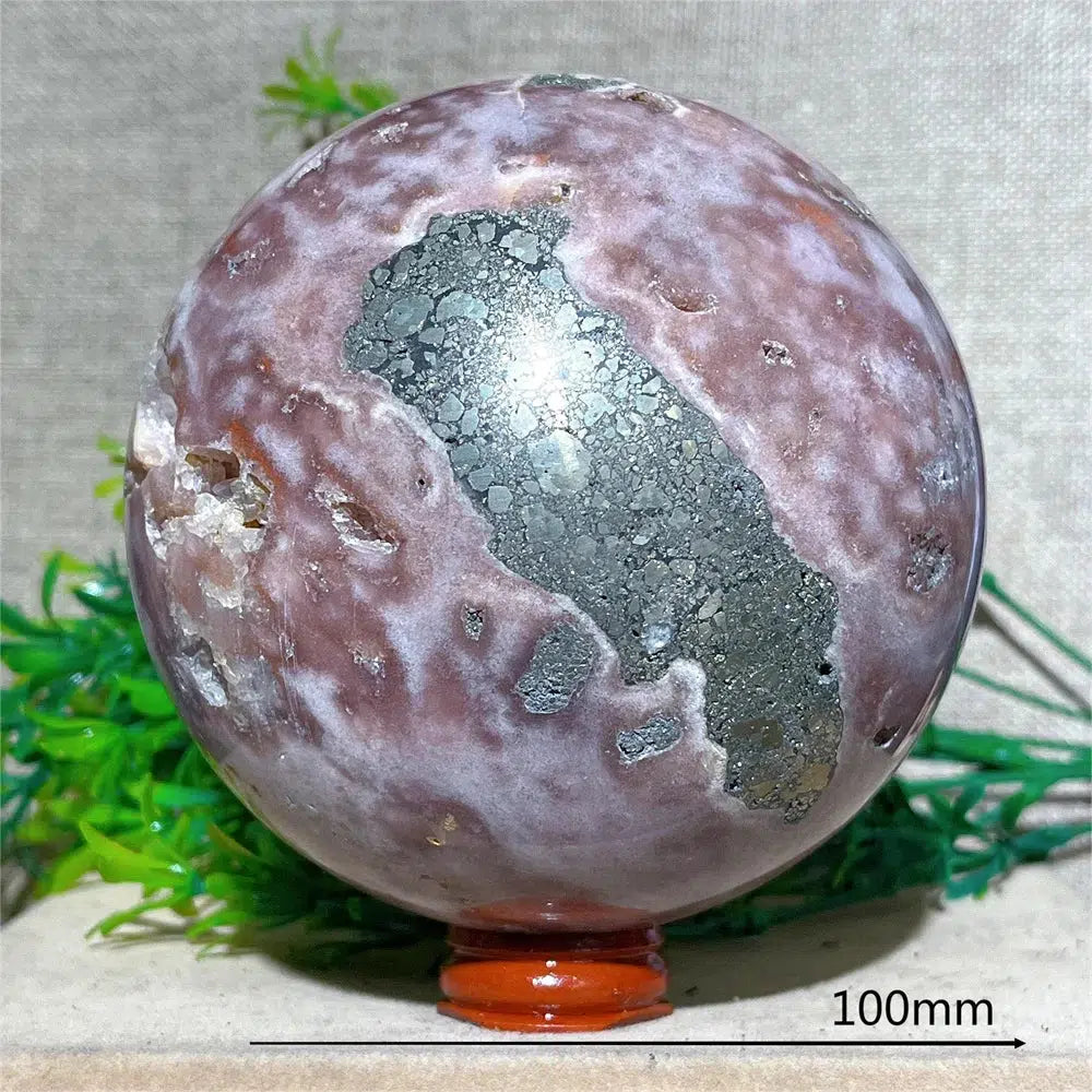 Pink Amethyst Flower Agate With Pyrite Sphere