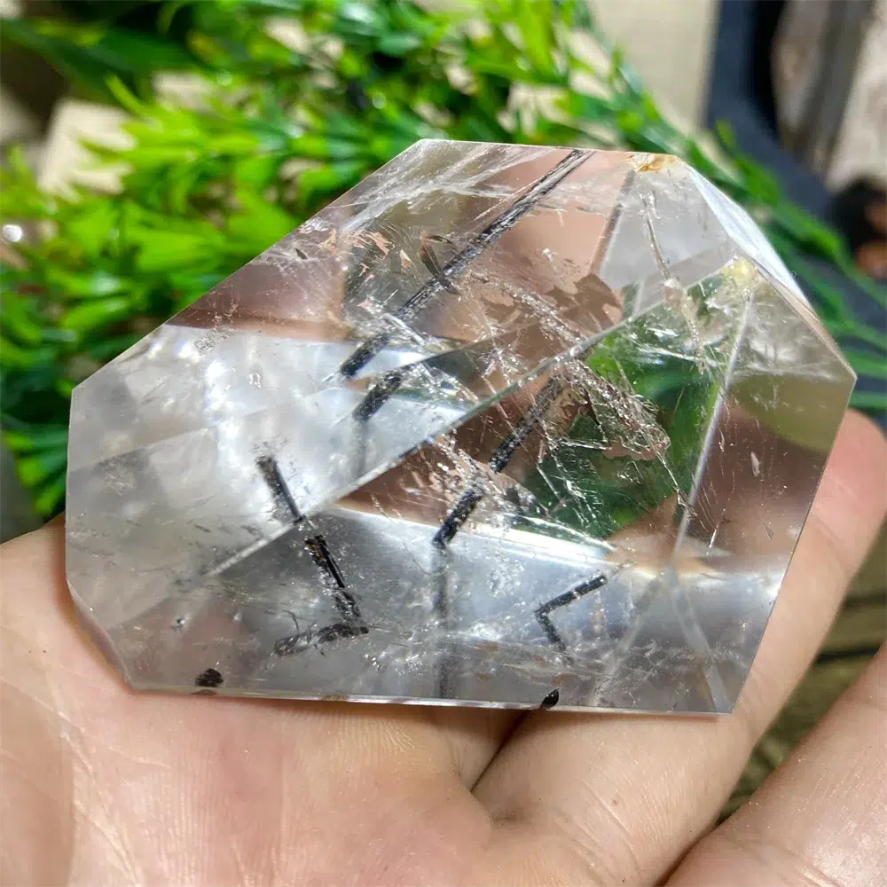 Quartz With Black Tourmaline Crystal Polyhedral