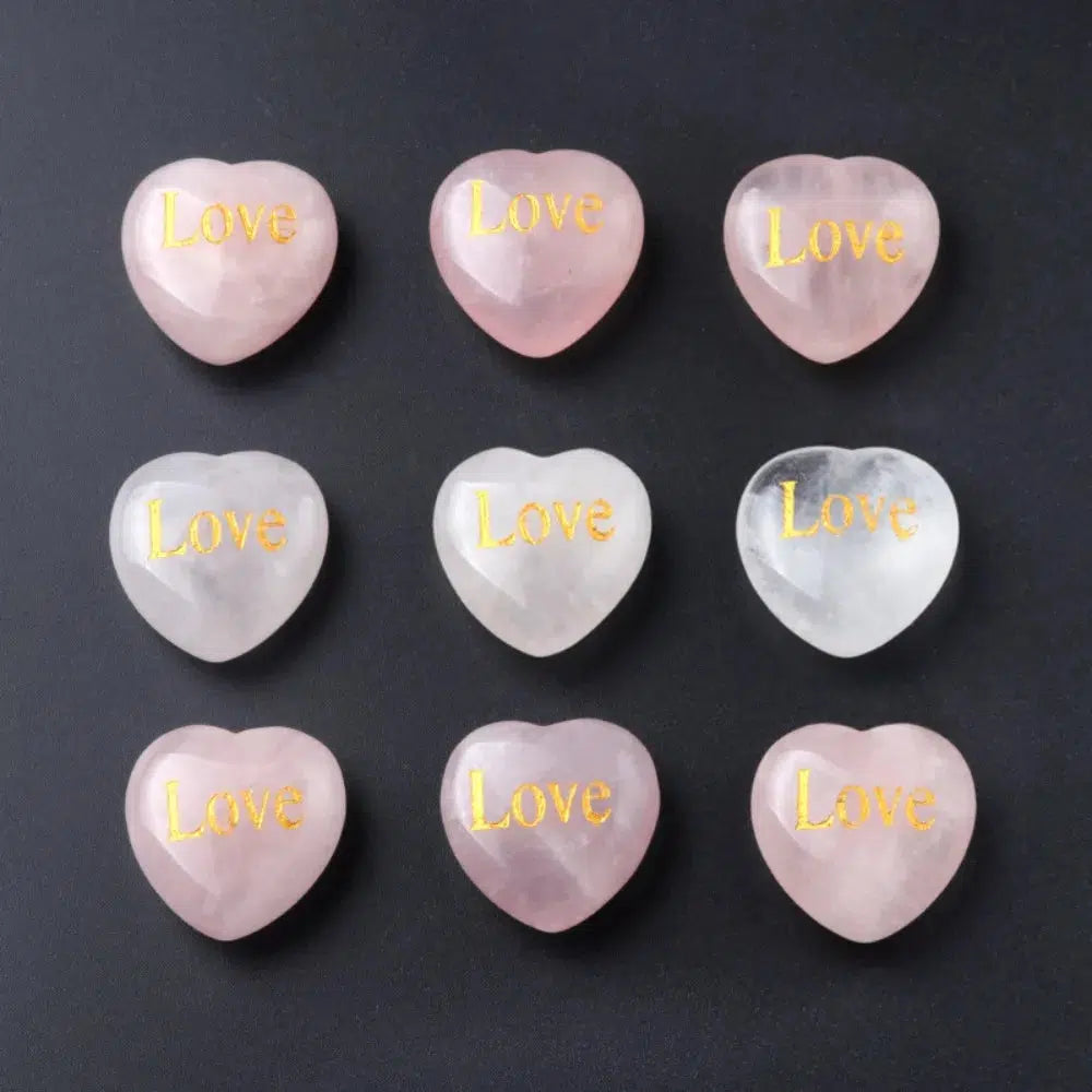 Rose Quartz Embossed "LOVE" Heart