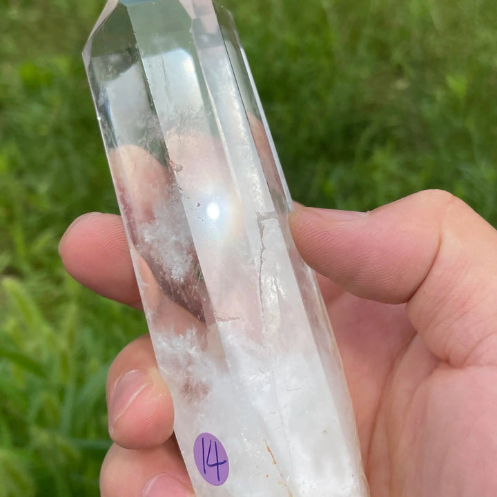 Clear Quartz Tower with Wood Base