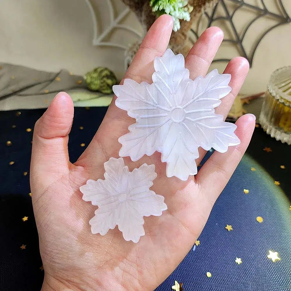 Selenite Carved Snowflakes in 2 Sizes