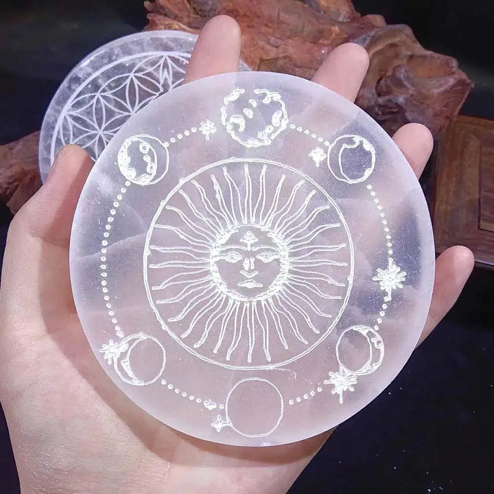 Selenite Slice Engraved Charging Plate