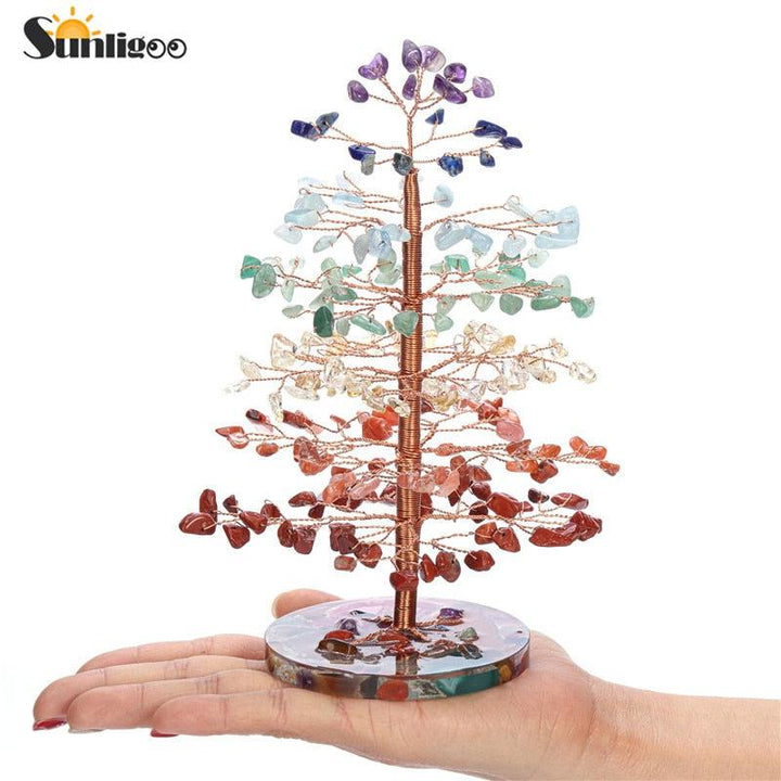 Seven Chakra Crystal Tree Figurines, Resin Base