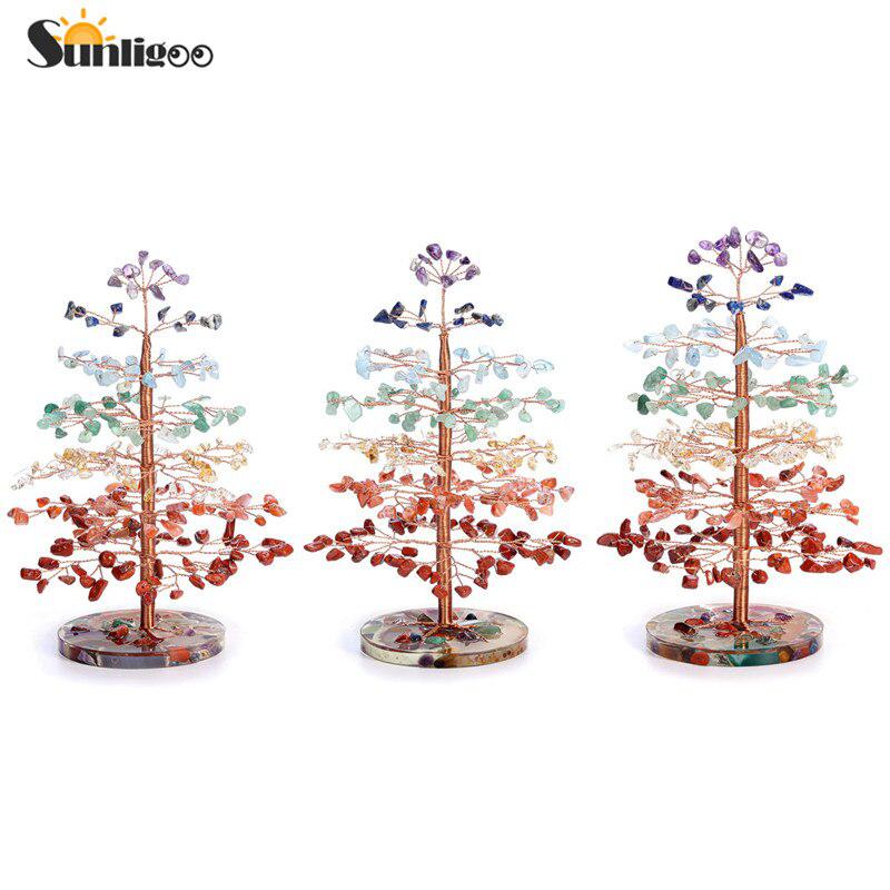 Seven Chakra Crystal Tree Figurines, Resin Base