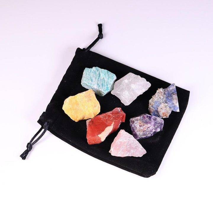 Seven Chakras Raw Crystal Sets in Black Pouch