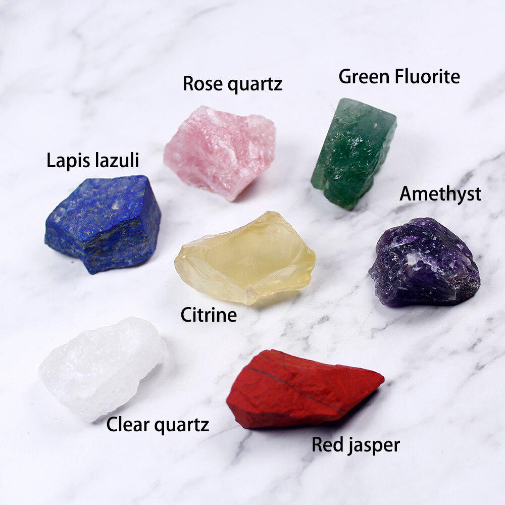 Seven Chakras Raw Crystal Sets in Black Pouch